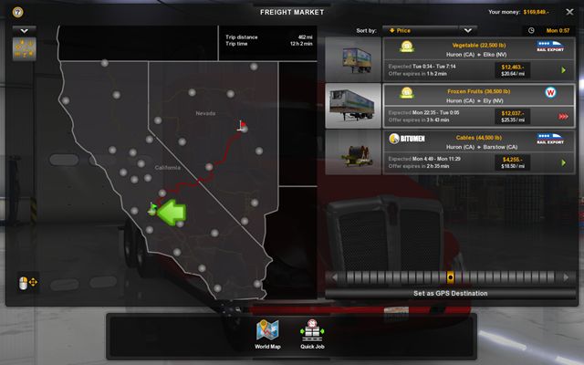 Click on the icon of the city in which you are currently (or the city right next to it) to check if any company has placed any order - Owner of a one-man company - Career - American Truck Simulator - Game Guide and Walkthrough