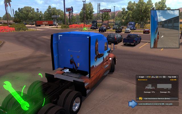 The loan is repaid automatically - when the installment is paid you hear a sound of an opening cash desk and appropriate information is displayed in lower right corner (at the bottom of Route Advisor) - Loan repayment - Bank - American Truck Simulator - Game Guide and Walkthrough