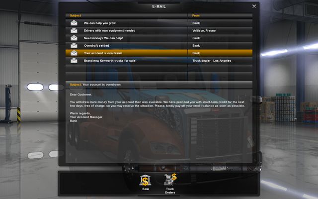 Your account balance can be negative - Loan repayment - Bank - American Truck Simulator - Game Guide and Walkthrough