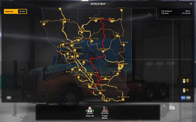 The widest map allows you for checking which cities have you explored - Map and legend - Game world - American Truck Simulator - Game Guide and Walkthrough