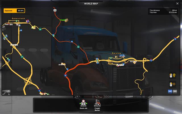 The middle map allows for planning a trip - Map and legend - Game world - American Truck Simulator - Game Guide and Walkthrough