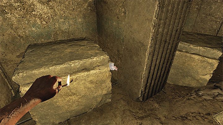 Stay in the room and locate the large stone block with the next secret shown in the picture - Hank's Notes: Leon De Vries - Amnesia Rebirth: The Chamber of Pillars - walkthrough, secrets - Walkthrough - Amnesia Rebirth Guide