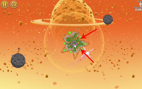 The level is very easy - after launching the bird, change its course to get it inside the center of the structure - Level E-5 - Eggsteroids - Angry Birds Space - Game Guide and Walkthrough