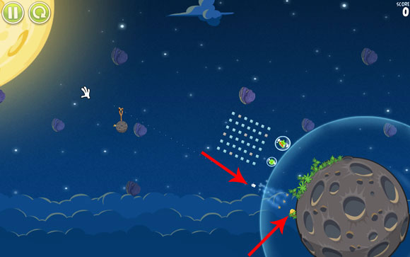 In order to unlock the hidden level, launch the first bird roughly towards the egg - Level E-1 - Eggsteroids - Angry Birds Space - Game Guide and Walkthrough