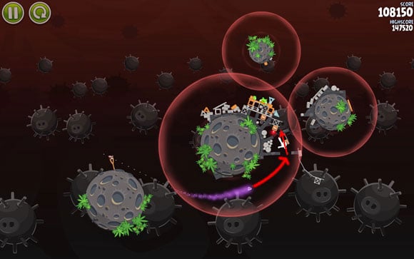 If everything went according to plan, the last bird should be only a formality - launch it the same way as before, but this time make it hit the box of explosives - Level 3-27 - Danger Zone - Angry Birds Space - Game Guide and Walkthrough