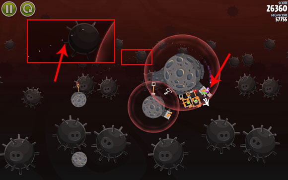 The second bird has to be send around the bigger planet - Level 3-16 - Danger Zone - Angry Birds Space - Game Guide and Walkthrough