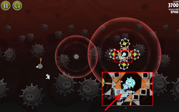 Your aim is to break through the whole structure, freezing everything as much as you can - Level 3-4 - Danger Zone - Angry Birds Space - Game Guide and Walkthrough