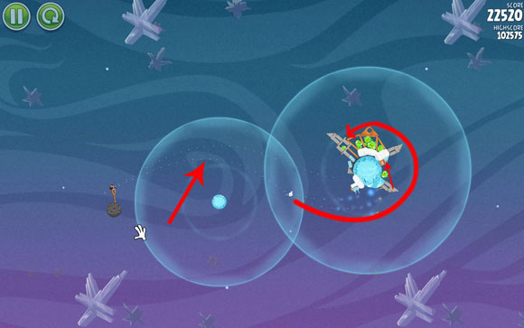 As for the second bird, shooting it in a perfect way is a bit difficult - Level 2-23 - Cold Cuts - Angry Birds Space - Game Guide and Walkthrough