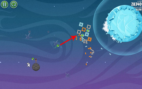 Consequently, there should be only two pigs left - Level 2-16 - Cold Cuts - Angry Birds Space - Game Guide and Walkthrough