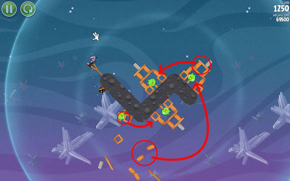 As a result, you should cause a chain reaction likely like the one above - Level 2-15 - Cold Cuts - Angry Birds Space - Game Guide and Walkthrough