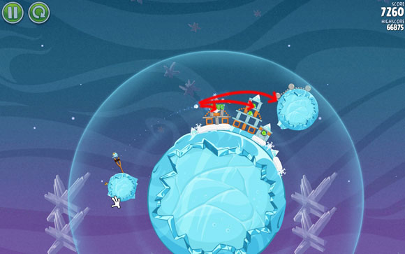 The most important bird of the three is the one who should release the three balls locked on the smaller planet - Level 2-9 - Cold Cuts - Angry Birds Space - Game Guide and Walkthrough