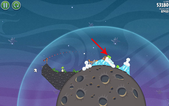 The last bird may cause a little trouble, because there's nothing to refer to when aiming - Level 2-7 - Cold Cuts - Angry Birds Space - Game Guide and Walkthrough