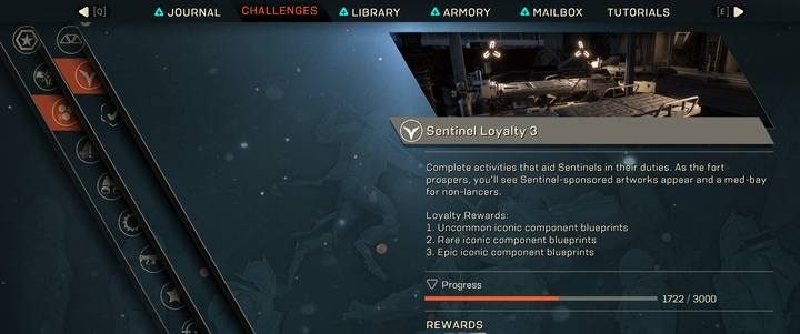 Your current loyalty level is displayed in the journal. - Types of Challenges and rewards in Anthem - Basics - Anthem Guide