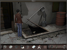 She takes the bucket of water back to the hatch and hangs it on the hook attached to the tape - Paris, France, April 15-17, 2008 - Moulin Rouge - April 15-17, 2008 - Art of Murder: Hunt For The Puppeteer - Game Guide and Walkthrough