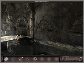 Water blocks the way forward Nicole needs to create a missing part of the track - to do that she attaches the rope to the hook in the wall and ties the plank to the other end - Paris, France, April 23, 2008 - Montmartre Cemetery - part 2 - April 23, 2008 - Art of Murder: Hunt For The Puppeteer - Game Guide and Walkthrough