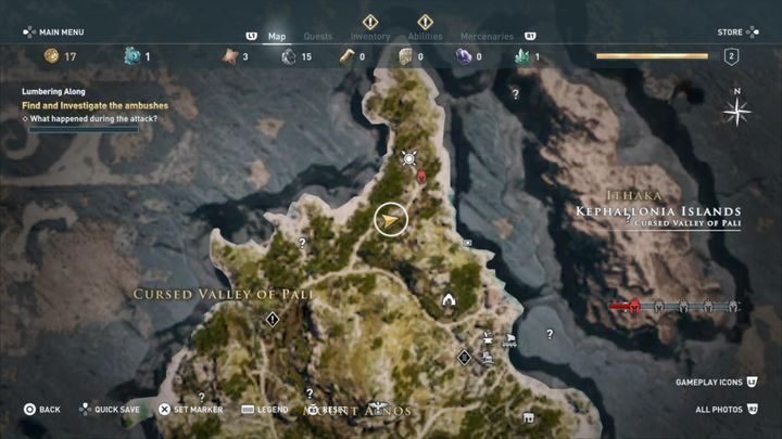 The location of the ambush - AC Odyssey: Kephallonia Islands, Side Quests - Side Quests - Assassins Creed Odyssey Guide