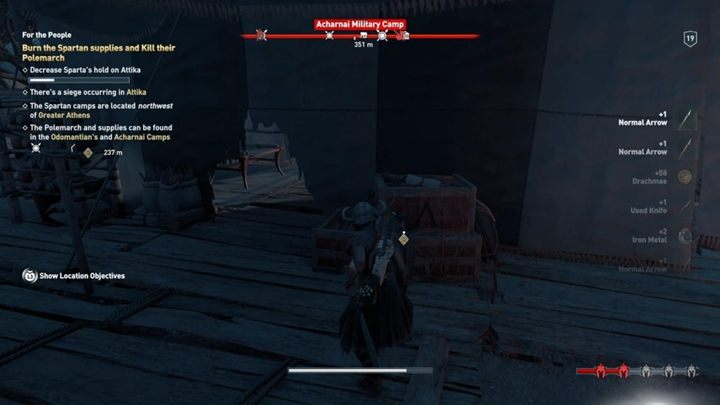 You can light the supplies with the torch - AC Odyssey: Attika, Side Quests - Side Quests - Assassins Creed Odyssey Guide