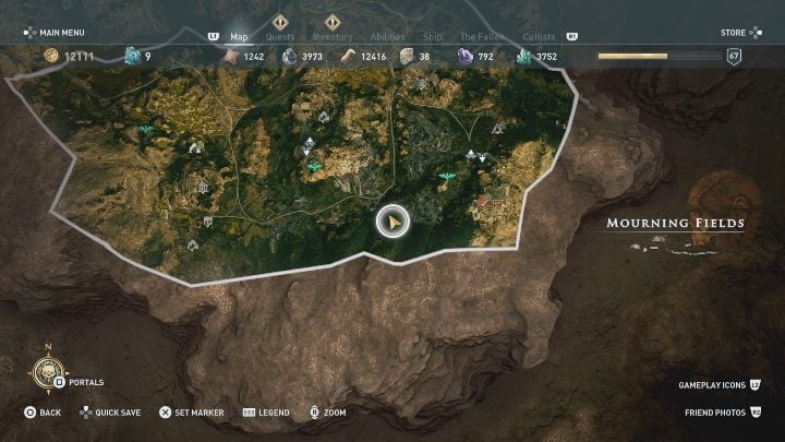 There are two Ainigmata Ostraka in Mourning Fields - AC Odyssey Fate of Atlantis: Mourning Fields, Torment of Hades map - Episode 2 - Torment of Hades - Assassins Creed Odyssey Guide
