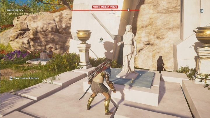 One of the Marble Maiden Tributes is found west from House of the Bloodline - AC Odyssey Fate of Atlantis: Pheraias Retreat, Marble Maiden Tribute - Marble Maiden Tribute - Assassins Creed Odyssey Guide