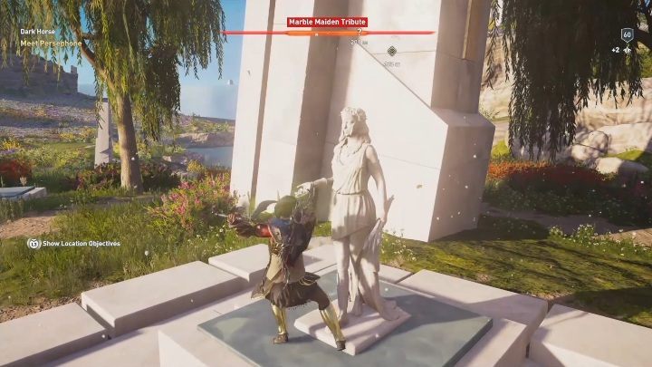 If you travel west from Asphodels Arboretum, youll encounter the final tribute found in this area - AC Odyssey Fate of Atlantis: Asphodel Fields, Marble Maiden Tribute - Marble Maiden Tribute - Assassins Creed Odyssey Guide
