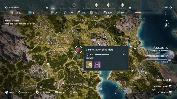 Location: Arkadia - Constellation of Kallisto (Arkadia) - Hunting for Seven Beasts - Hunting for Seven Beasts - Assassins Creed Odyssey Guide