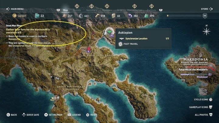 Your next task consists in obtaining 5 bear skins - AC Odyssey Legacy of the first blade: Side Quests - Episode 1 - Side Quests - Assassins Creed Odyssey Guide