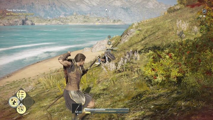 Theos the Stargazer fights with a spear, has a shield and a trained hyena at his disposal - AC Odyssey Legacy of the first blade: Side Quests - Episode 1 - Side Quests - Assassins Creed Odyssey Guide