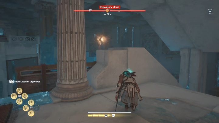 At the start, destroy the torch located on the right side of the room - AC Odyssey Fate of Atlantis: Repository of Iris, Archives - Archives - Assassins Creed Odyssey Guide