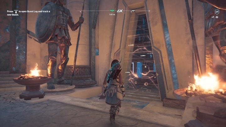 The entrance to the archive is at the bottom of the building - AC Odyssey Fate of Atlantis: The Consus Archive - Archives - Assassins Creed Odyssey Guide