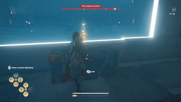 A chest is located between the shelves - AC Odyssey Fate of Atlantis: The Consus Archive - Archives - Assassins Creed Odyssey Guide