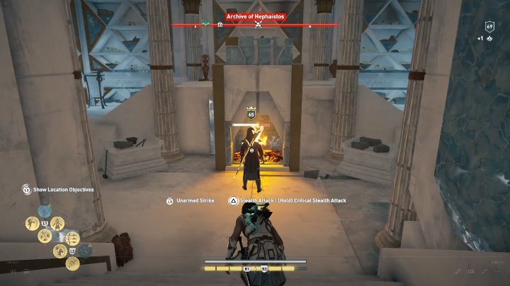 The captain is hiding at the bottom of the location - AC Odyssey Fate of Atlantis: Archive of Hephaistos, Archives - Archives - Assassins Creed Odyssey Guide