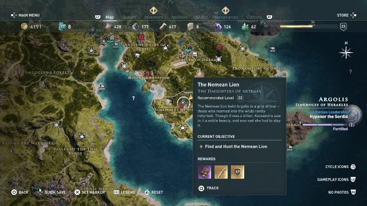 Location: Argolis - The Nemean Lion (Argolis) - Hunting for Seven Beasts in Assassins Creed Odyssey - Hunting for Seven Beasts - Assassins Creed Odyssey Guide