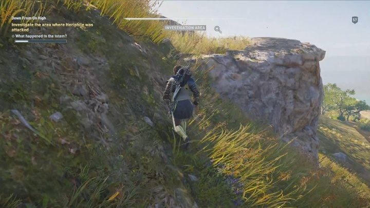 Once the conversation ends, travel up the hill and search for clues to learn what has happened to the totem - The Image of Faith - Side Quests in Assassins Creed Odyssey - Free DLC Side Quests - Assassins Creed Odyssey Guide