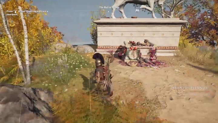 How to solve: Check the picture above - you have to get to the figure with a bull on the top of the hill - AC Odyssey: Ainigmata Ostraka in Abantis Islands - Ainigmata Ostraka - Assassins Creed Odyssey Guide