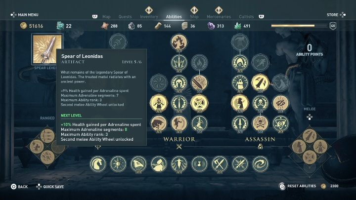 You will find the Spear of Leonidas in the Abilities section, not the Equipment section - AC Odyssey: How to develop the assassins skills? - FAQ - Assassins Creed Odyssey Guide