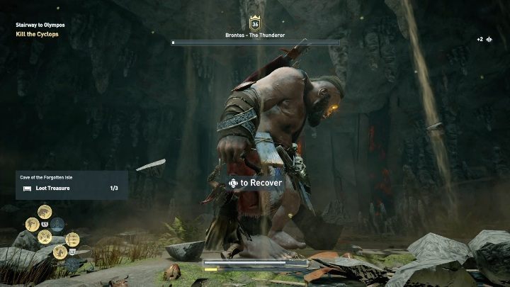 After taking half of his health points, the Cyclops will tear out a piece of wall and make a makeshift weapon for himself - AC Odyssey: Cyclops - Mythical creatures - Mythical creatures - Assassins Creed Odyssey Guide