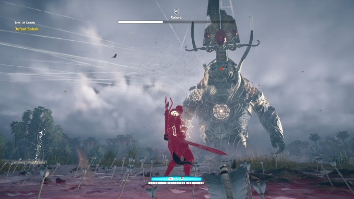 Sobek attacks in several ways: with traps, warriors, Or bow - Trials of the Gods Guide - Trial of Anubis, Trial of Sobek and Trial of Sekhmet - Walkthrough - Assassins Creed Origins Guide