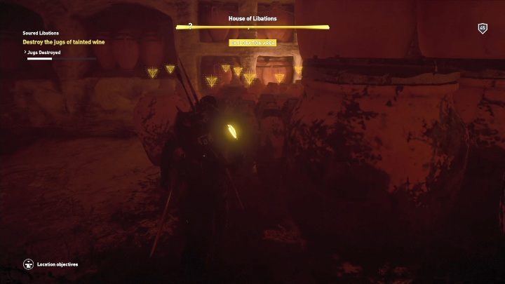 At the beginning of this mission you have to go down to the vineyard and smash several dozens of wine jugs - Missions in Aaru - AC Origins The Curse of the Pharaohs DLC | Main quests - Main quests - Assassins Creed Origins Guide