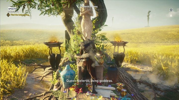 In this mission you must approach a small shrine and interact with it - Missions in Aaru - AC Origins The Curse of the Pharaohs DLC | Main quests - Main quests - Assassins Creed Origins Guide