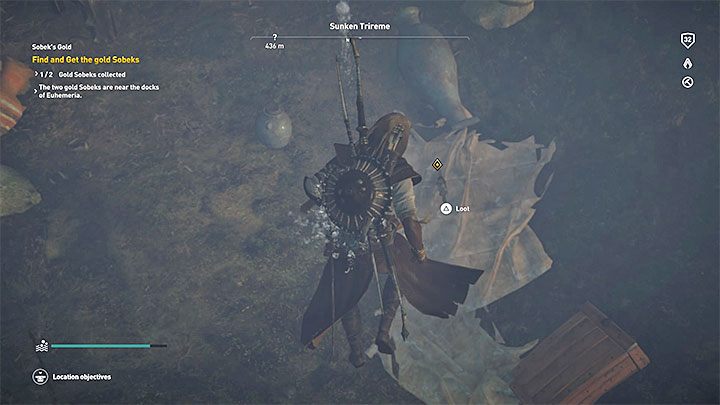 The second figure lies on a bottom near the eastern boat - this location is called Sunken Trireme - Faiyum and Faiyum Oasis side quests and quest map | Walkthrough - Side quests - Assassins Creed Origins Guide
