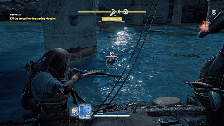 You must get rid of the animals - you can attack them with your bow (an example in the picture), swim towards them and use your melee weapon or convince them to follow Bayek on an island - Iment Nome and Lake Mareotis Side quests and quest map | Walkthrough - Side quests - Assassins Creed Origins Guide