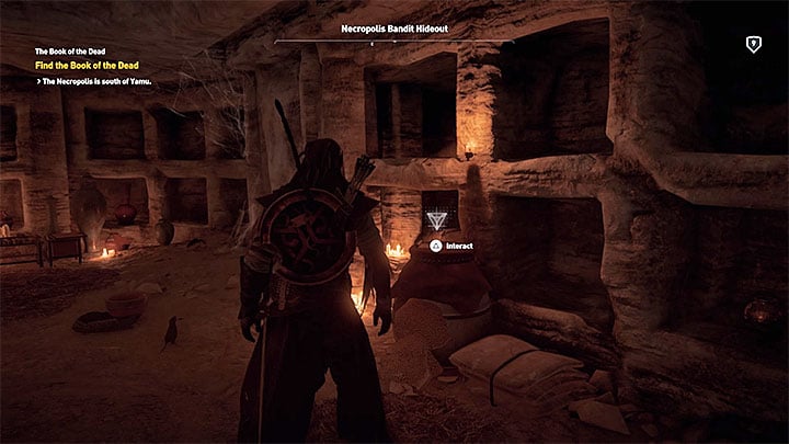 An old man in Temple of Sekhmet in Yamu asks Bayek to retrieve the titular Book of the Dead which is currently in bandits possession - Iment Nome and Lake Mareotis Side quests and quest map | Walkthrough - Side quests - Assassins Creed Origins Guide