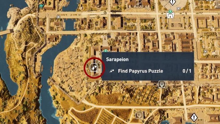 This papyrus is located in Sarapeion in Alexandria province - Papyrus Puzzle in Alexandria - Papyruses - Assassins Creed Origins Guide