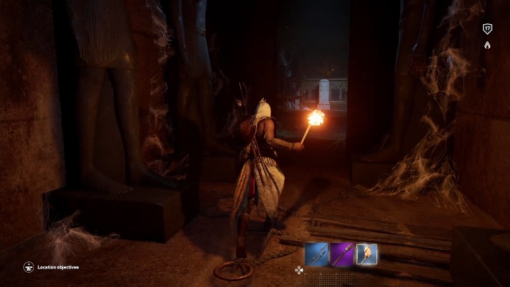 After placing the movable object, you can jump onto the other part of the counterweight - Tombs in Saqqara Nome Walkthrough - Tombs - Assassins Creed Origins Guide