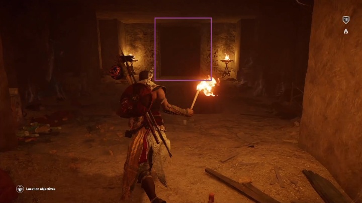 When you break wall, a door (marked above) will open - Tombs in Haueris Nome Walkthrough - Tombs - Assassins Creed Origins Guide