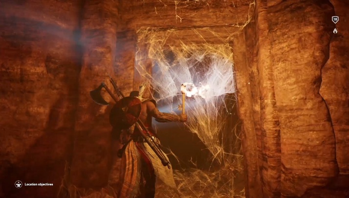 Follow the beam; burn two webs more - Tombs in Isolated Desert Walkthrough - Tombs - Assassins Creed Origins Guide