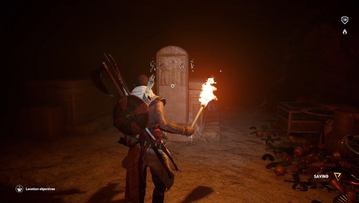 The beam of light will set the floor afire - Tombs in Isolated Desert Walkthrough - Tombs - Assassins Creed Origins Guide