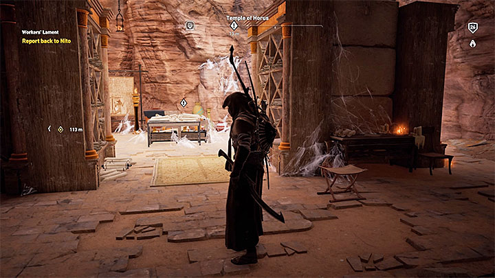 The library is in the undergrounds and you can reach it during another side quest, described above, called Workers Lament - Sapi-Res Nome and Khensu Nome side quests and quest map | Walkthrough - Side quests - Assassins Creed Origins Guide