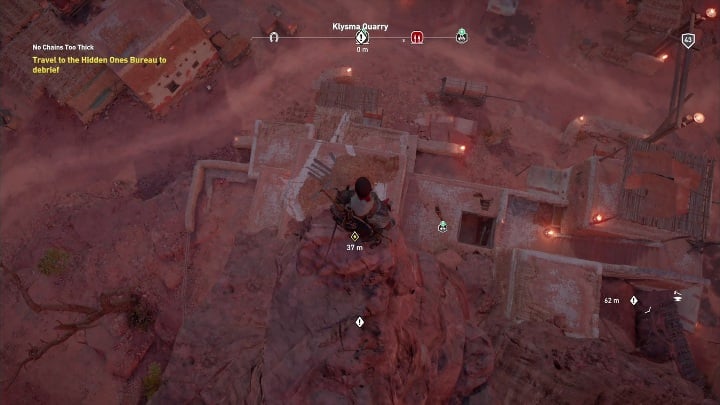 At the beginning of the mission, you have to get to the obscure brotherhood of the Assassins - No Chains Too Thick | The Hidden Ones Walkthrough - Main DLC Quests - Assassins Creed Origins Guide