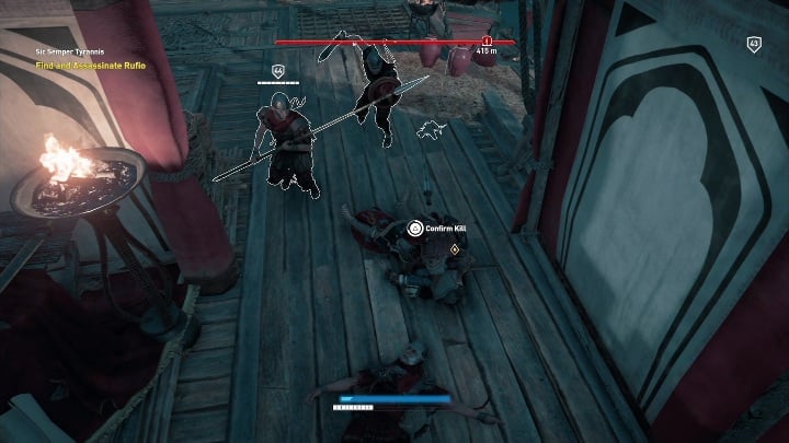 After every enemy is dead, you can proceed to kill Rufio out in the sea - Sic Semper Tyrannis| The Hidden Ones Walkthrough - Main DLC Quests - Assassins Creed Origins Guide